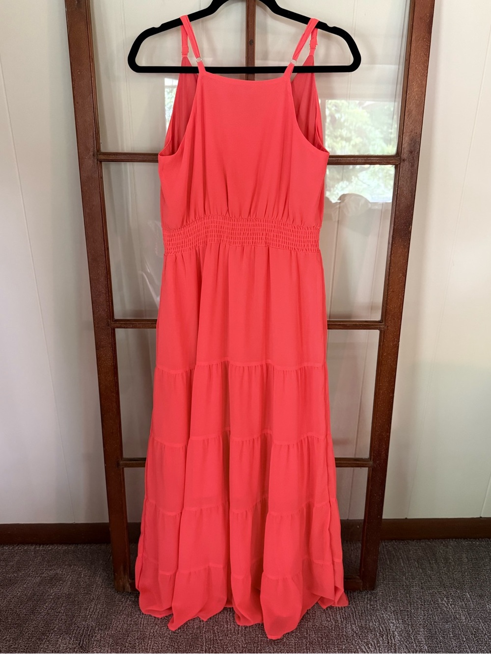 Sleeveless Coral Maxi Dress with Button Front - Picture 7 of 7